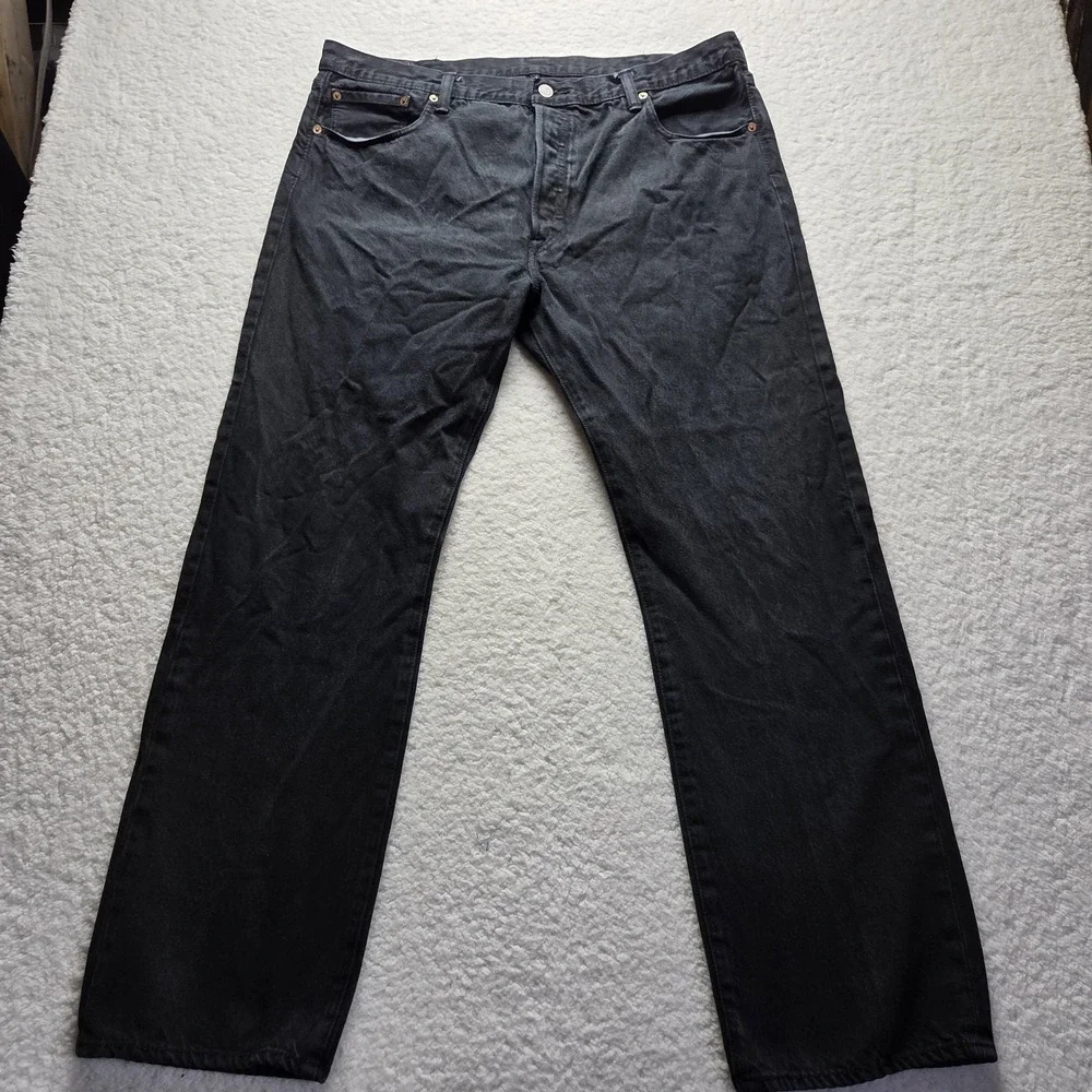 Levis 501 Jeans Mens 40x30 Black Regular Fit Straight Button Fly Denim Pants